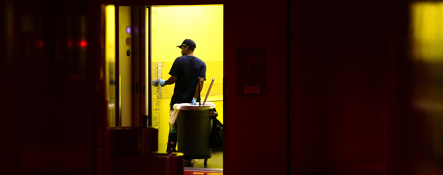 Cleaner entering service lift